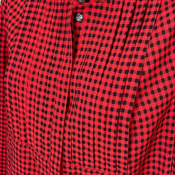 J Crew Plaid Pleated Button Front Blouse Top Size S Lightweight Red Black u - Picture 3 of 12